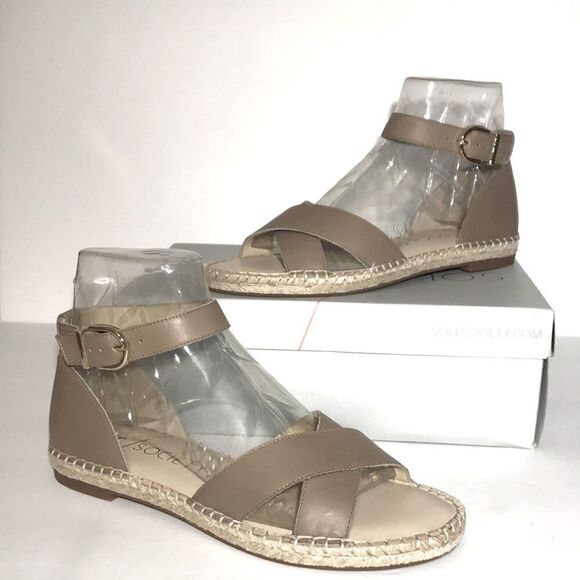 Sole Society Saunda Leather Ankle Strap Espadrille Sandals - Picture 1 of 7